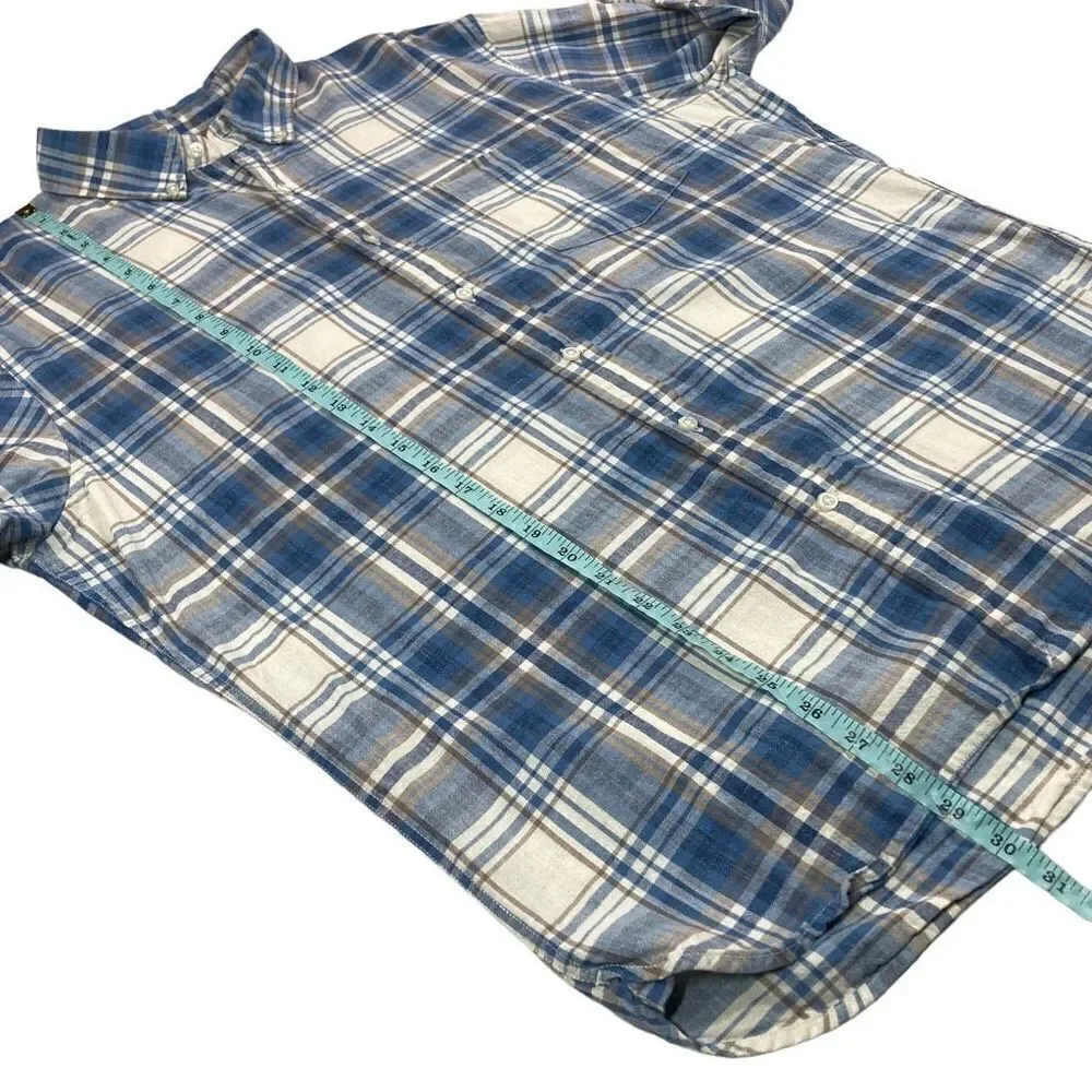 Lands End Shirt Mens Large L Blue‎ Plaid Tailored Fit Long Sleeve Button Down